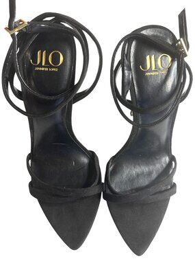Jlo Jennifer Lopez Black Strappy Stiletto Heels With Buckle Strap 7.5M